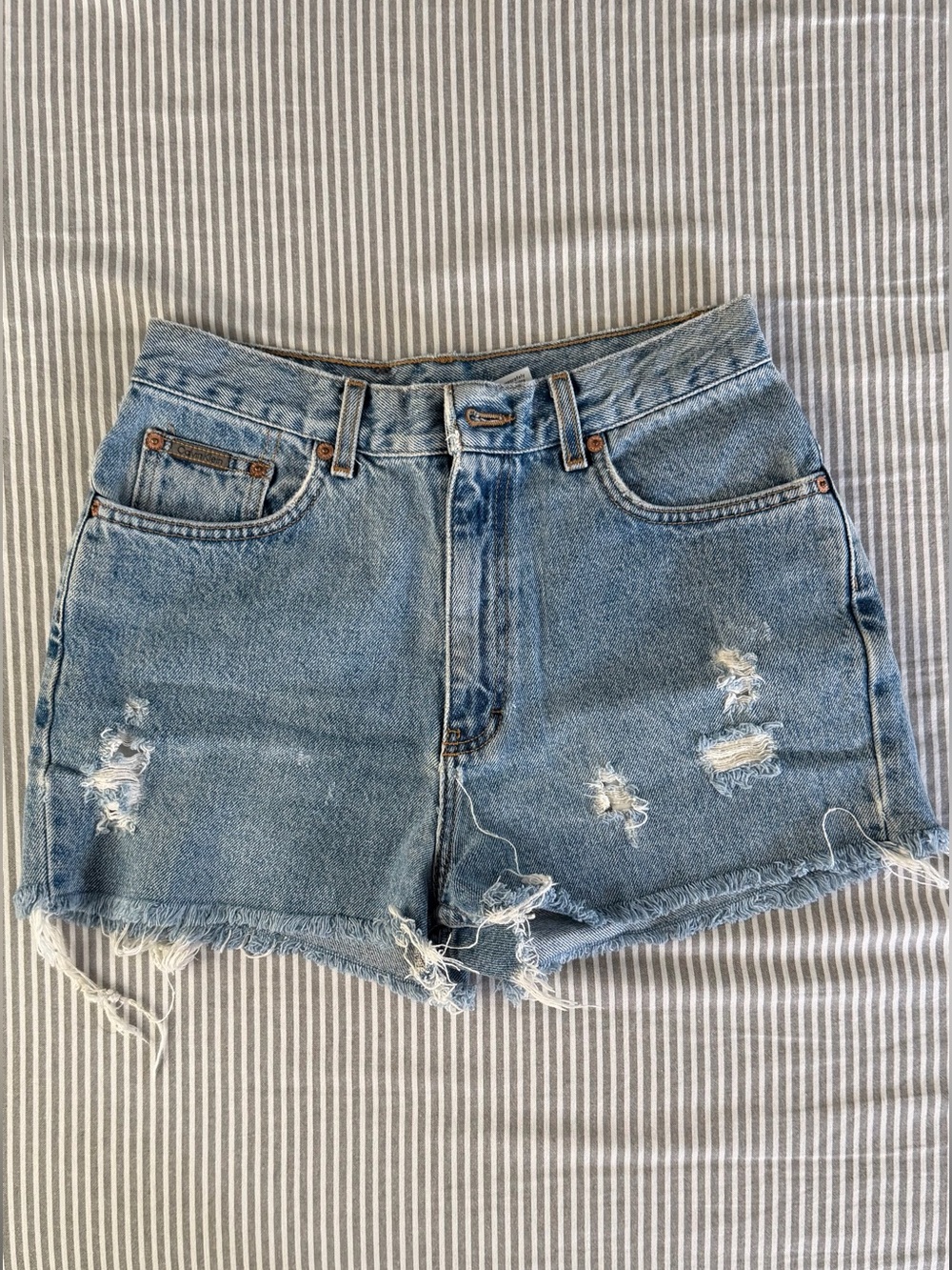 Calvin Klein Women’s Jeans Light Blue Distressed Denim Shorts Size 8 100% Cotton
